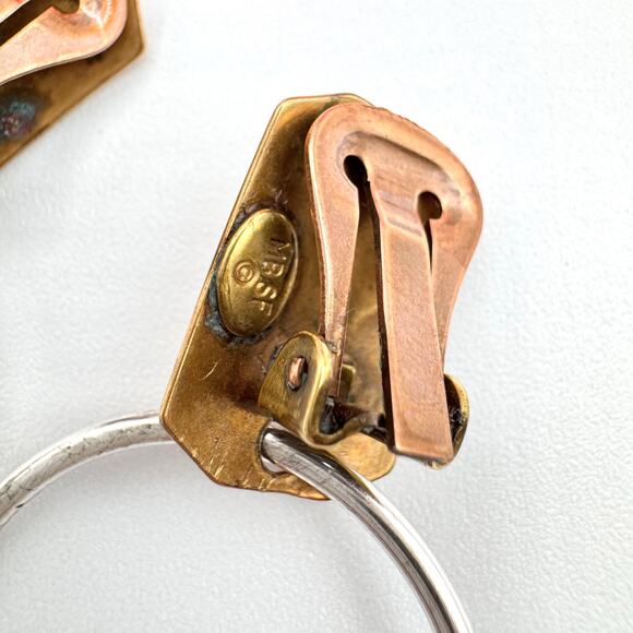 Marjorie Baer MB SF Hoop Earrings Mixed Metal Brutalist Industrial Clip On Artsy - Picture 10 of 16